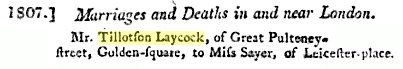 Tillotson Laycock's Marriage